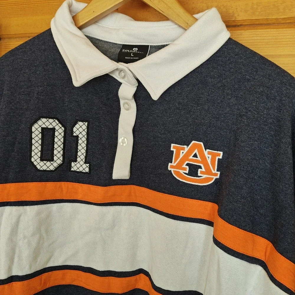 NWT Auburn Tigers AU Colosseum Collar Crop Top Collegiate Fan Shirt Relaxed Sz L